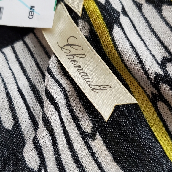 CHENAULT Black White Yellow Overlapped Long sleeve Abstract Casual Blouse Tops - Picture 9 of 11